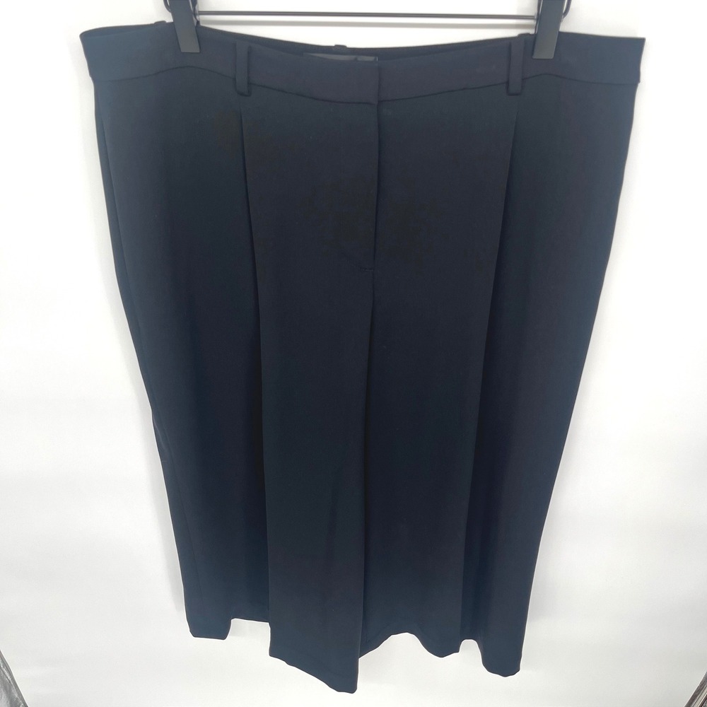St John Emma Pants Womens 14 Black Pleated Wide Leg Cropped Trouser Professional